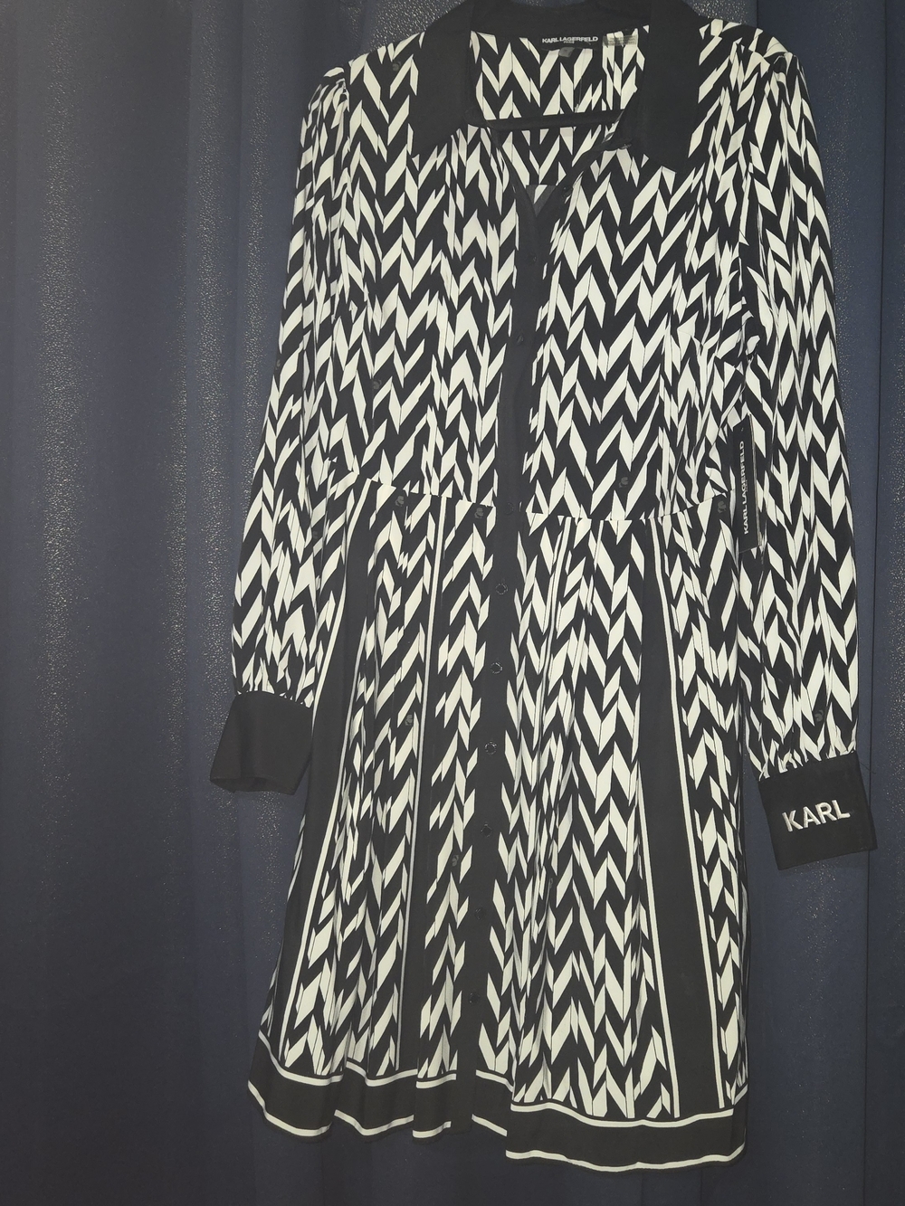 Karl Lagerfeld Black & White Chevron Shirt Dress